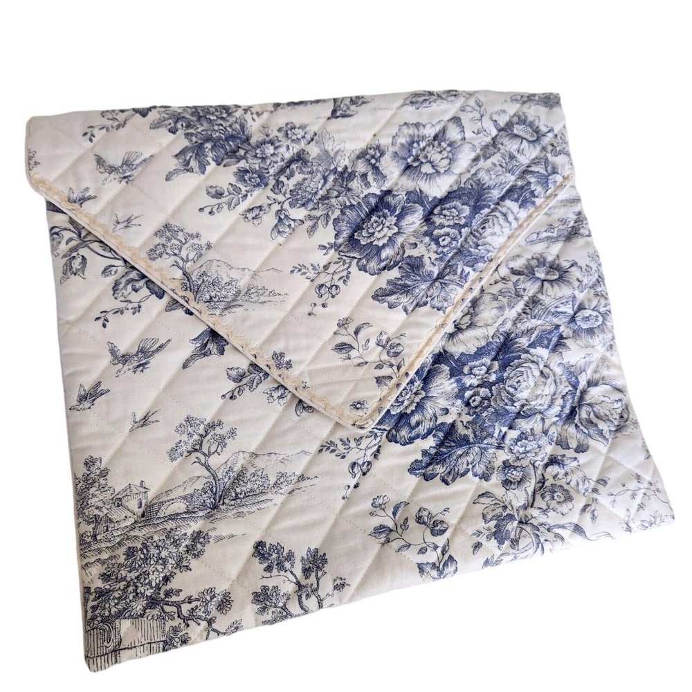 Vtg Eximious London‎ Excellent Distinguished Emine Blue Toile Case Makeup Pouch